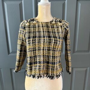 Zara Black and Yellow Plaid Sweater Sz xs